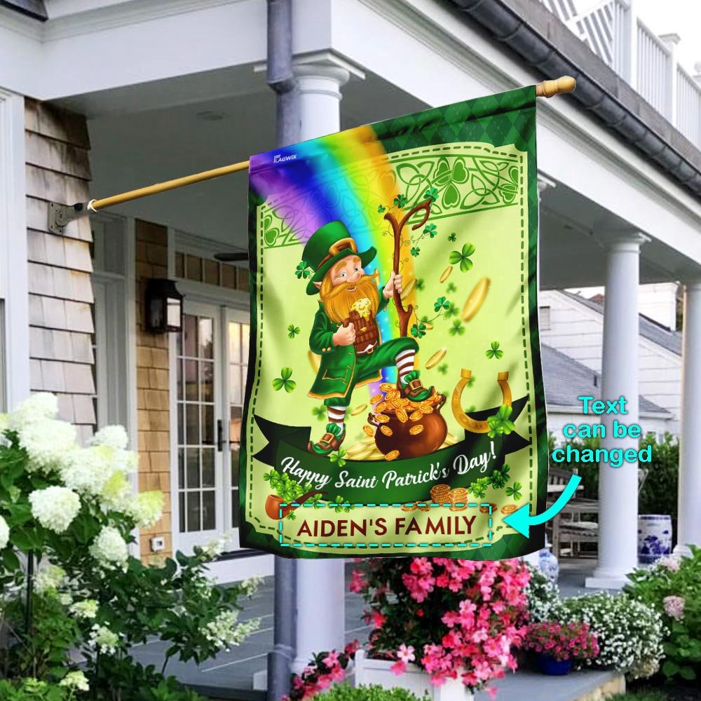 St Patrick’s Flag, Personalized Happy Saint Patrick’s Day Leprechaun Flag, St Patrick’s Day Garden Flag