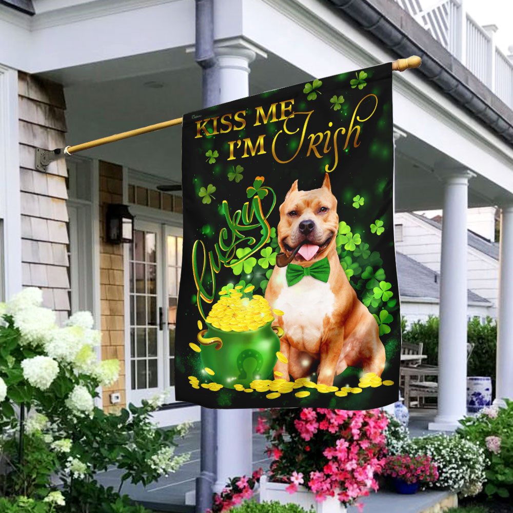 St Patrick’s Flag, Pit bull Kiss Me I’m Irish St. Patrick’s Day Flag, St Patrick’s Day Garden Flag