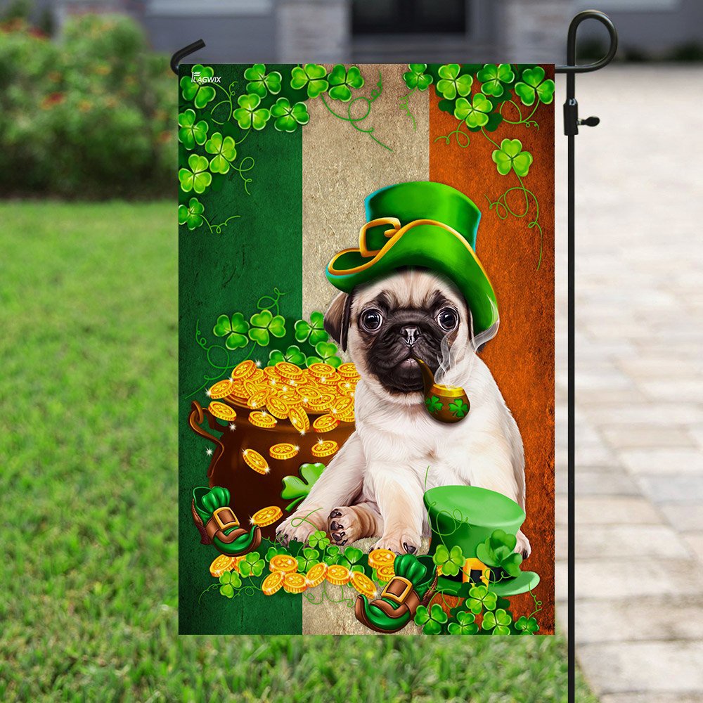 St Patrick’s Flag, Saint Patrick’s Day Pug Irish Flag, St Patrick’s Day Garden Flag