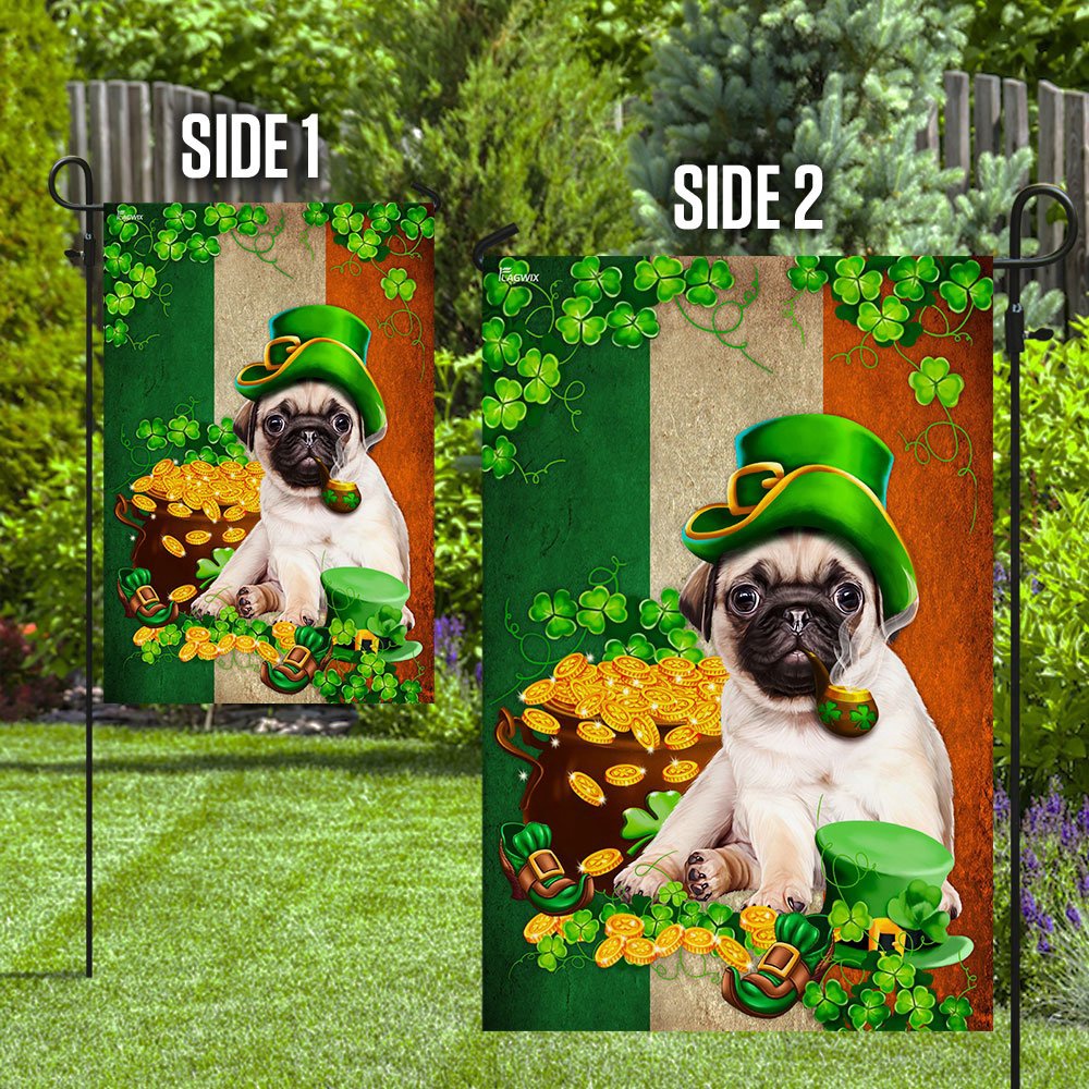 St Patrick’s Flag, Saint Patrick’s Day Pug Irish Flag, St Patrick’s Day Garden Flag