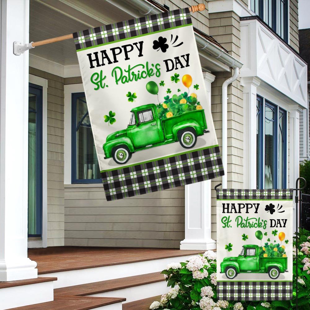 St Patrick’s Flag, Shamrock Truck Happy St Patrick’s Day Flag, St Patrick’s Day Garden Flag