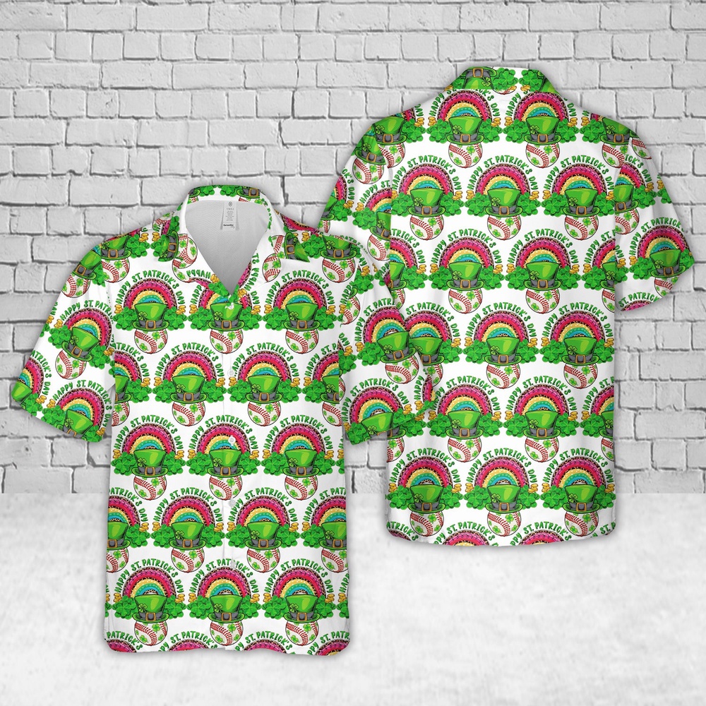 St Patricks Day Hawaiian Shirt, Baseball Shamrock St Patricks Day Hawaiian Shirt