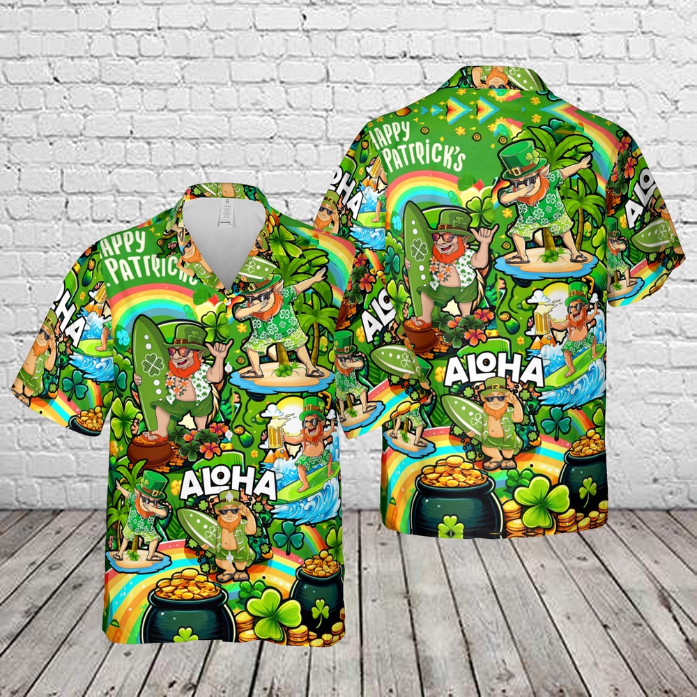 St Patricks Day Hawaiian Shirt, Funny Leprechaun Happy St Patricks Day Hawaiian Shirt