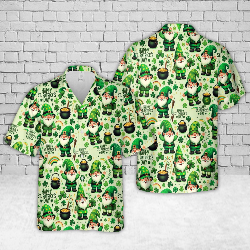 St Patricks Day Hawaiian Shirt, Gnome Happy St Patrick’s Day Hawaiian Shirt