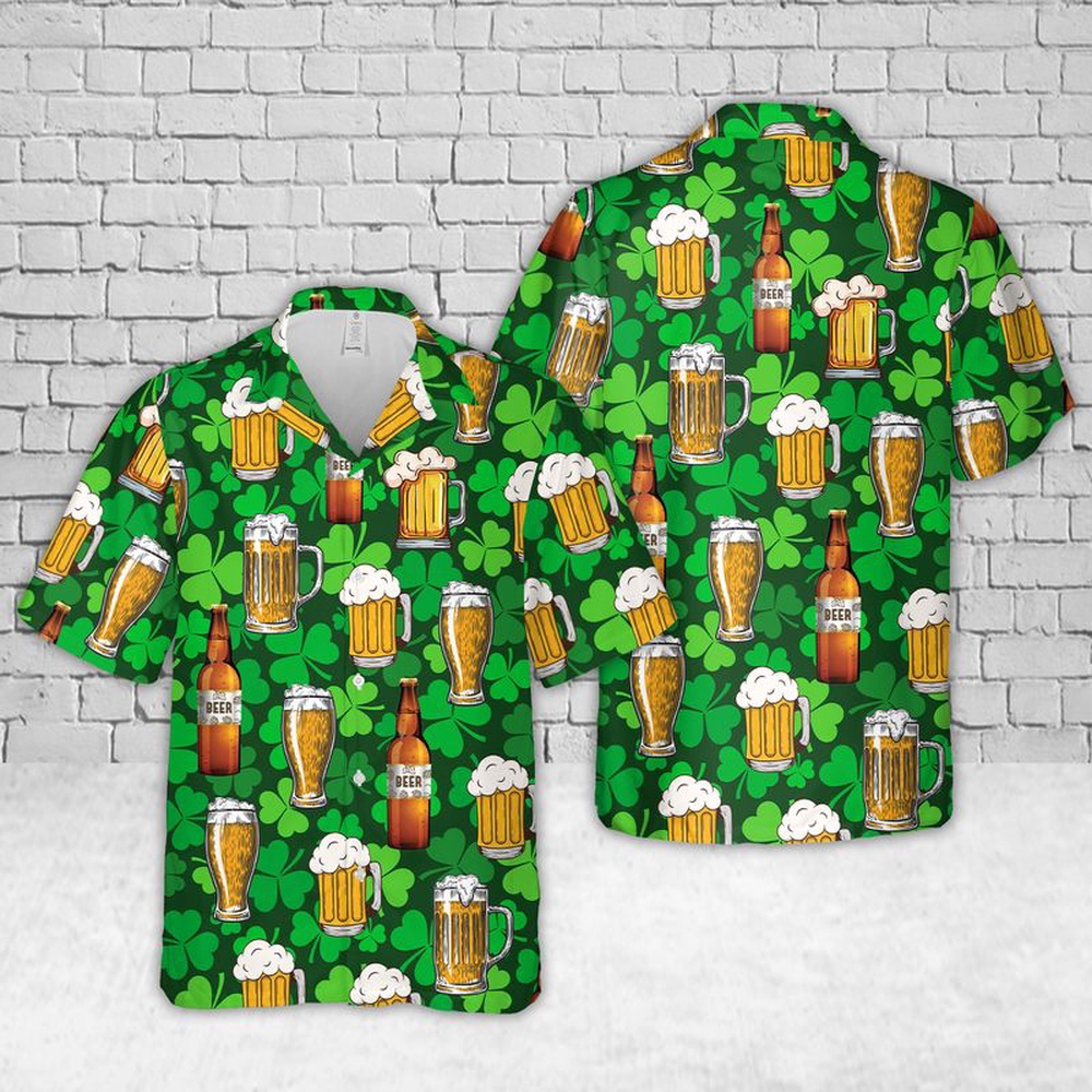 St Patricks Day Hawaiian Shirt, Irish St Patrick’s Day Beer Hawaiian Shirt, Shamrock Hawaiian Shirt