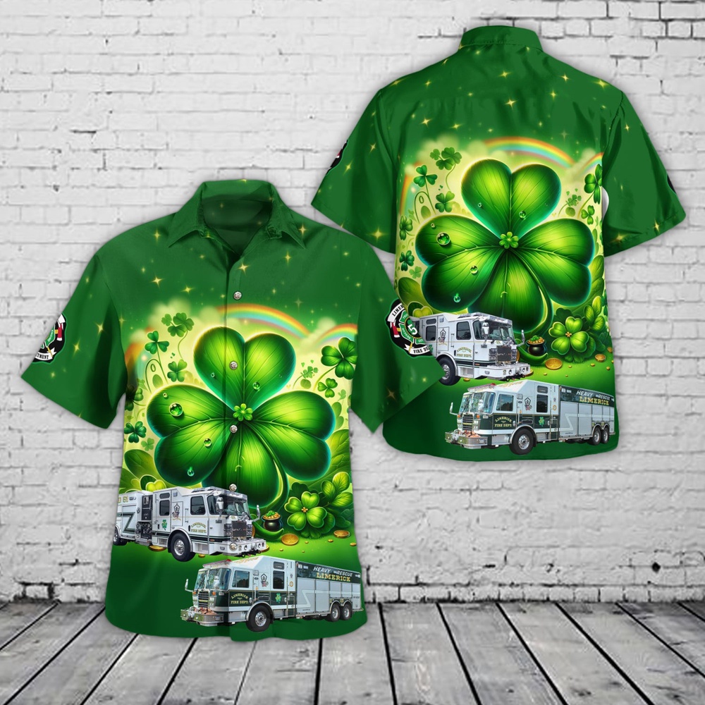 St Patricks Day Hawaiian Shirt, Limerick, PA, Limerick Fire Department St Patrick’s Day Hawaiian Shirt