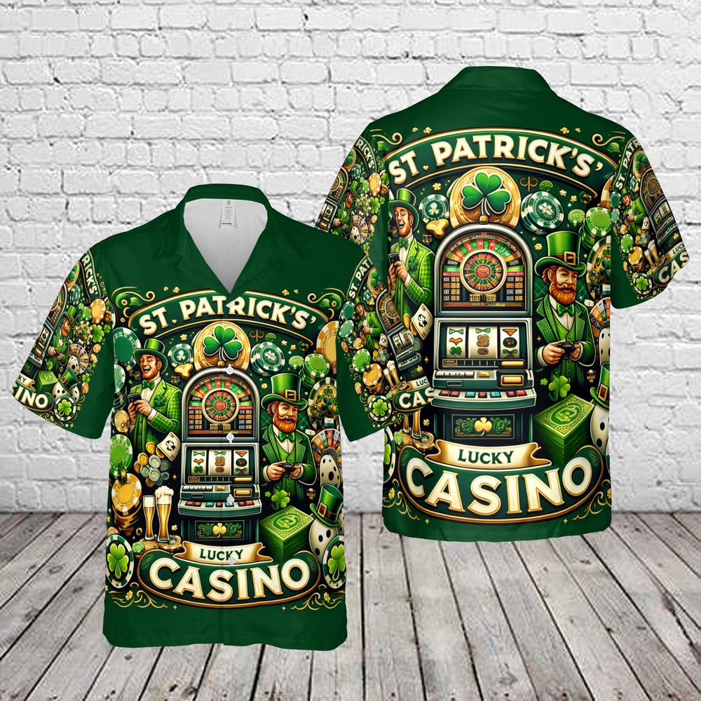 St Patricks Day Hawaiian Shirt, Lucky Casino St Patrick’s Day Hawaiian Shirt