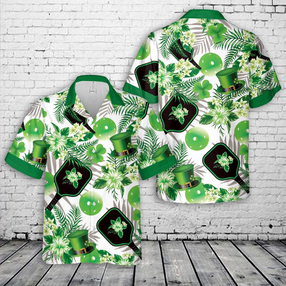 St Patricks Day Hawaiian Shirt, Pickleball Green St Patrick’s Day Hawaiian Shirt