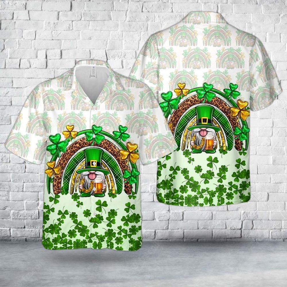 St Patricks Day Hawaiian Shirt, St. Patrick’s Day gnome rainbow Hawaiian Shirt
