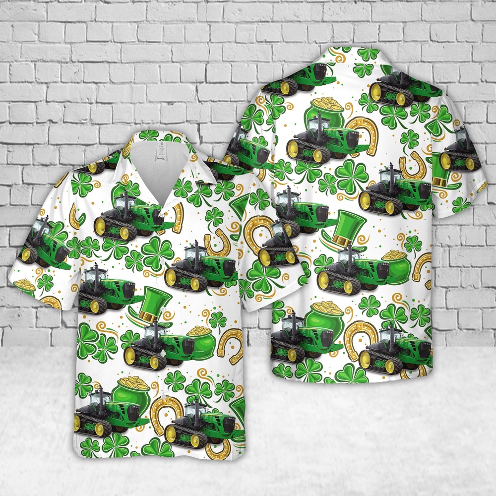 St Patricks Day Hawaiian Shirt, St Patrick’s Day John Deere Tracked Tractor (9630T) Hawaiian Shirt
