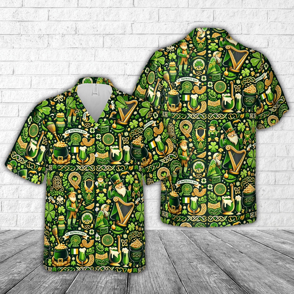 St Patricks Day Hawaiian Shirt, St Patrick’s Day Pattern Hawaiian Shirt