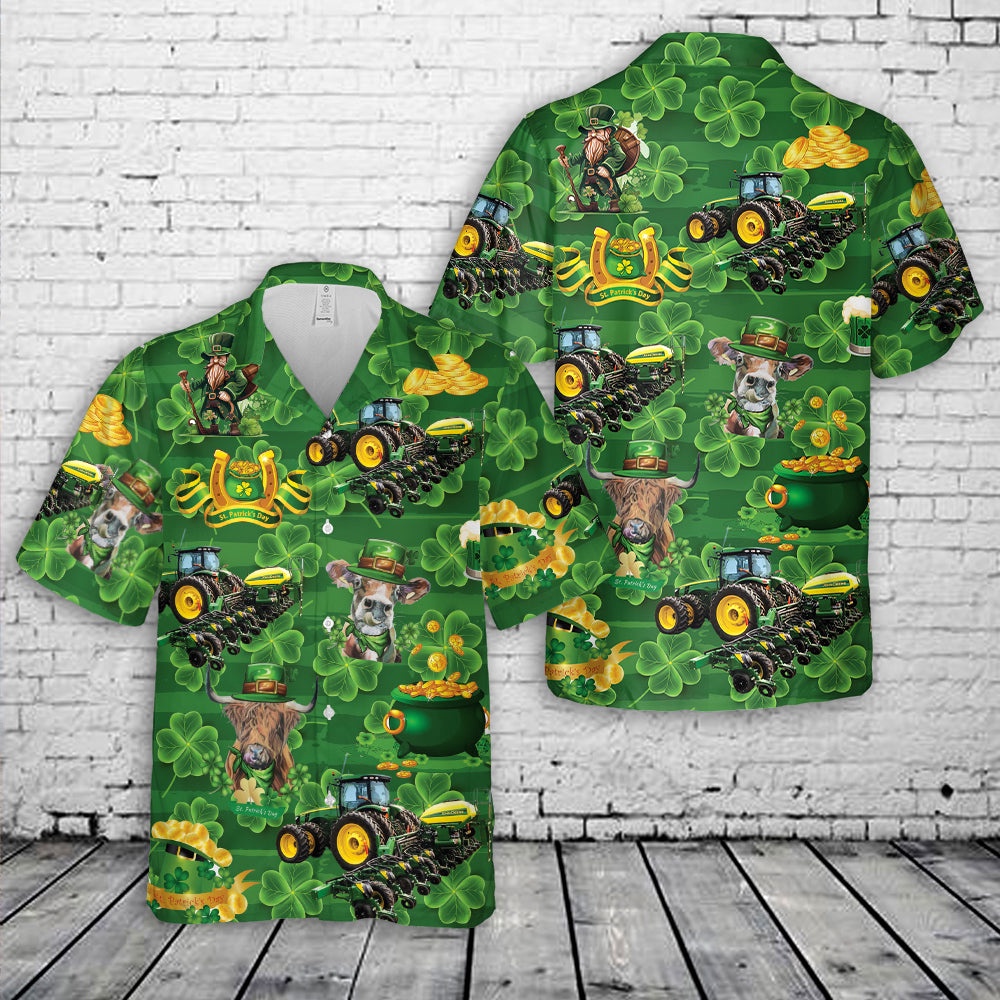 St Patricks Day Hawaiian Shirt, Tractor Planter, St Patrick’s Day Hawaiian Shirt