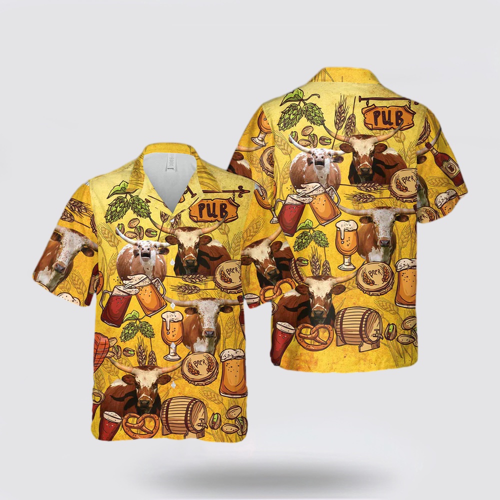 Texas Longhorn Hawaiian Shirt, Texas Longhorn Drink Beer Pattern 3D Hawaiian Shirt Texas Longhorn Hawaiian Shirt, Texas Longhorn Drink Beer Pattern 3D Hawaiian Shirt