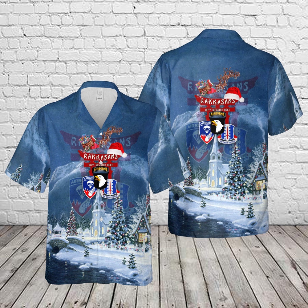 Us Army Hawaiian Shirt, US Army 187th Infantry Regiment Rakkasans 101st Airborne Division Christmas Hawaiian Shirt Us Army Hawaiian Shirt, US Army 187th Infantry Regiment Rakkasans 101st Airborne Division Christmas Hawaiian Shirt