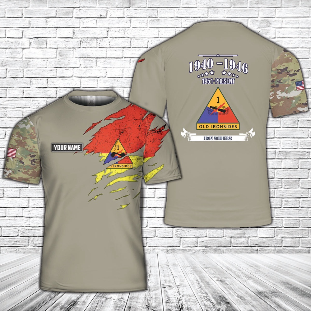 Us Army T Shirt, Personalized US Army 1st Armored Division 3D T-Shirt