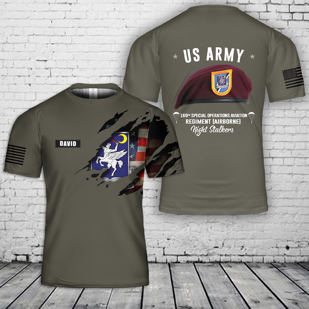 Us Army T Shirt, US Army 160th Special Operations Aviation Regiment (Airborne) Night Stalkers 3D T-Shirt