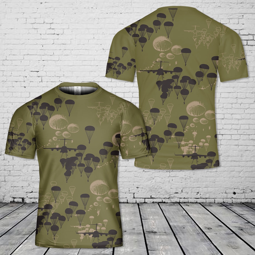 Us Army T Shirt, US Army Paratroopers With The 82nd Airborne Division Parachute Silhouettes T-Shirt 3D
