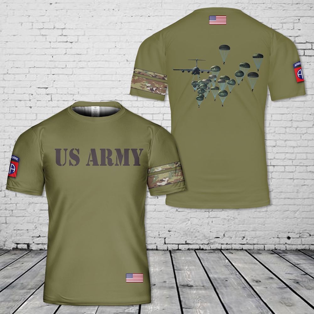 Us Army T Shirt, US Army Paratroopers With The 82nd Airborne Division Parachute T-Shirt 3D