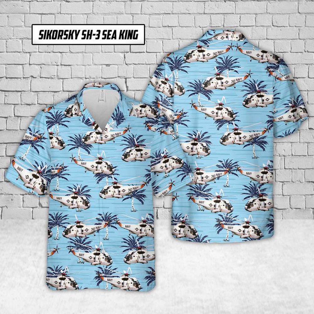 Us Navy Hawaiian Shirt, Navy Sikorsky SH-3 Sea King Hawaiian Shirts, Military Aloha Shirt