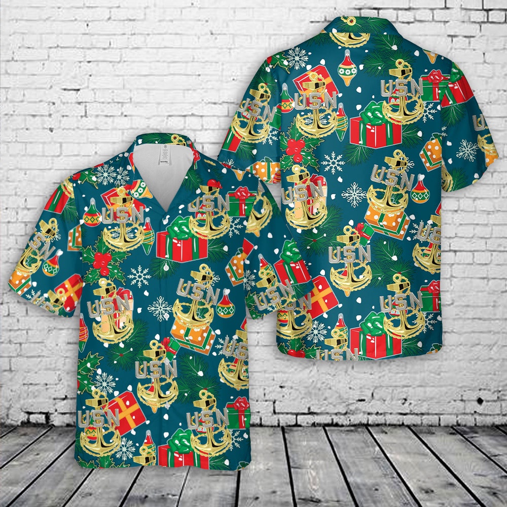 Us Navy Hawaiian Shirt, US Navy Chief Anchor Christmas Hawaiian Shirt, Military Aloha Shirt Us Navy Hawaiian Shirt, US Navy Chief Anchor Christmas Hawaiian Shirt, Military Aloha Shirt