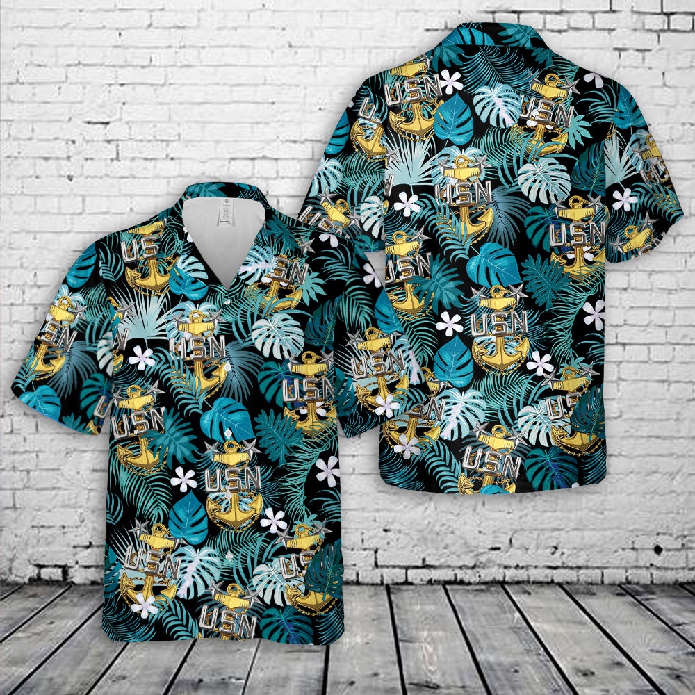 Us Navy Hawaiian Shirt, US Navy E-9 Master Chief Petty Officers Anchor Hawaiian Shirts, Military Aloha Shirt
