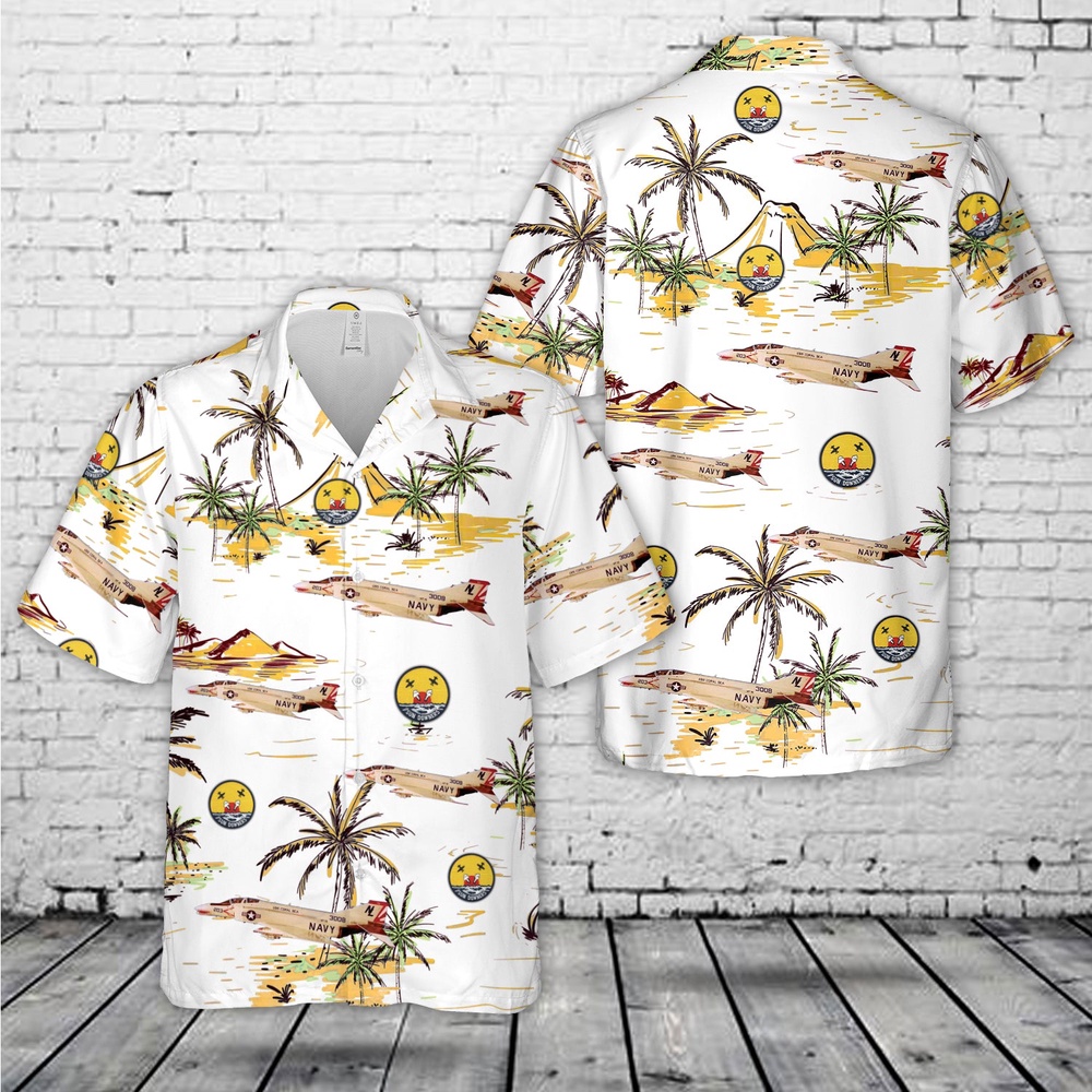 Us Navy Hawaiian Shirt, US Navy F-4B Phantom II of VF-111 Sundowners Hawaiian Shirt, Military Aloha Shirt