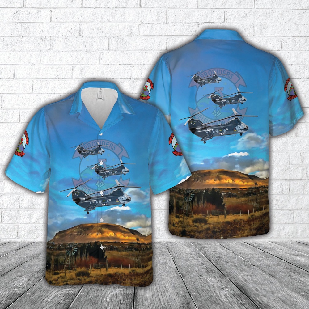 Us Navy Hawaiian Shirt, US Navy Helicopter Combat Support Squadron 5 (HELSUPPRON 5) HC-5 Providers CH-46 Sea Knight Hawaiian Shirt