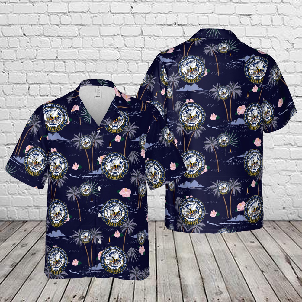 Us Navy Hawaiian Shirt, US Navy SEABEES – Naval Support Unit State Department Hawaiian Shirt, Military Aloha Shirt