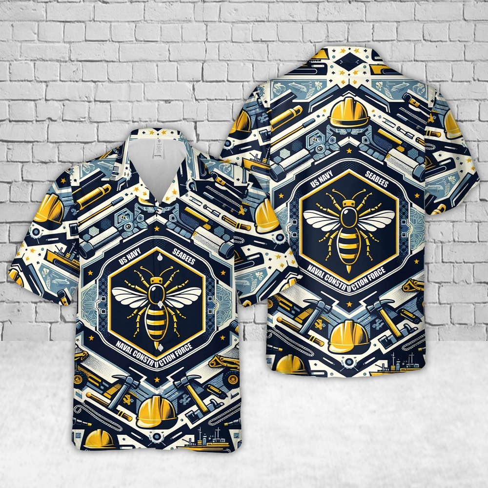 Us Navy Hawaiian Shirt, US Navy SEABEES Naval Construction Force (NCF) Hawaiian Shirts, Military Aloha Shirt
