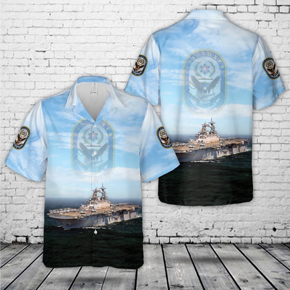 Us Navy Hawaiian Shirt, US Navy USS Boxer (LHD-4) Boxer Expeditionary Strike Group Hawaiian Shirt, Military Aloha Shirt