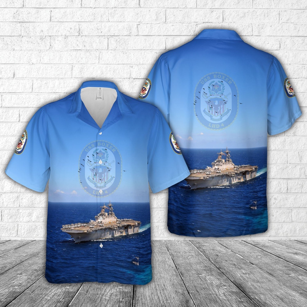 Us Navy Hawaiian Shirt, US Navy USS Boxer (LHD-4) Hawaiian Shirt, Military Aloha Shirt