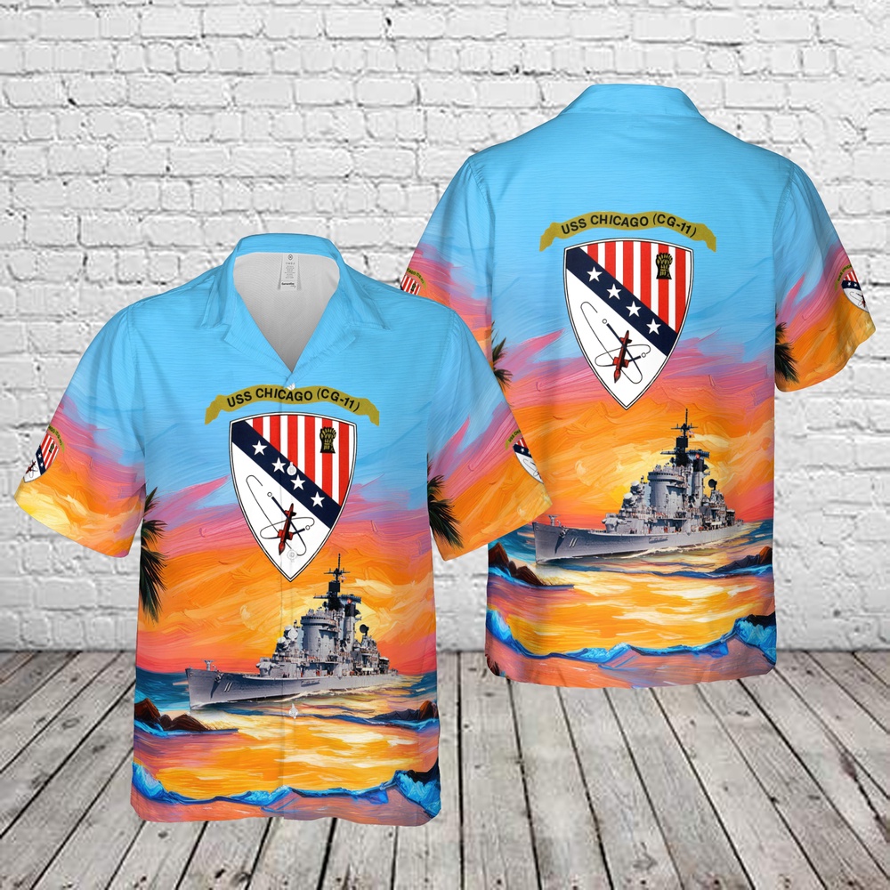 Us Navy Hawaiian Shirt, US Navy USS Chicago (CA-136CG-11) Hawaiian Shirt, Military Aloha Shirt