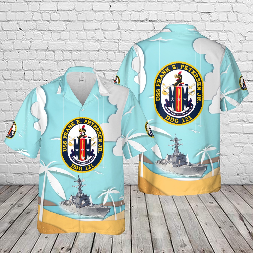 Us Navy Hawaiian Shirt, US Navy USS Frank E Petersen Jr (DDG-121) Arleigh Burke-class destroyers Hawaiian Shirt, Military Aloha Shirt