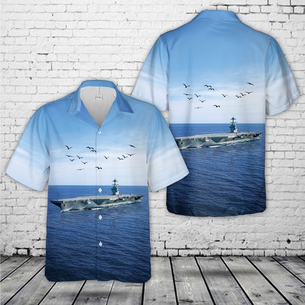Us Navy Hawaiian Shirt, US Navy USS Gerald R Ford (CVN-78) Hawaiian Shirt, Military Aloha Shirt