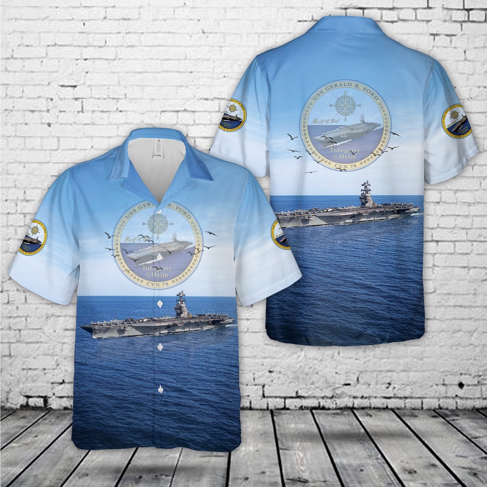 Us Navy Hawaiian Shirt, US Navy USS Gerald R Ford (CVN-78) Hawaiian Shirts, Military Aloha Shirt