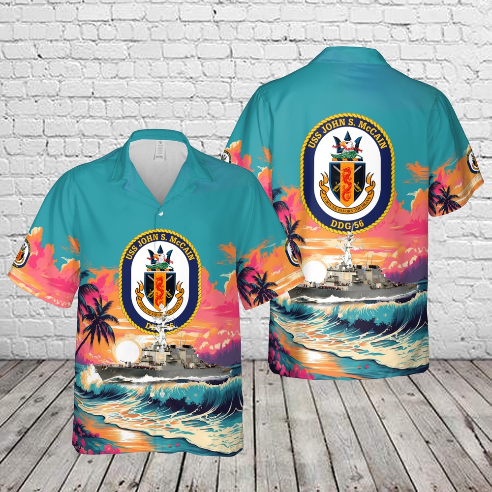 Us Navy Hawaiian Shirt, US Navy USS John S McCain (DDG-56) Arleigh Burke-class destroyer Hawaiian Shirt, Military Aloha Shirt