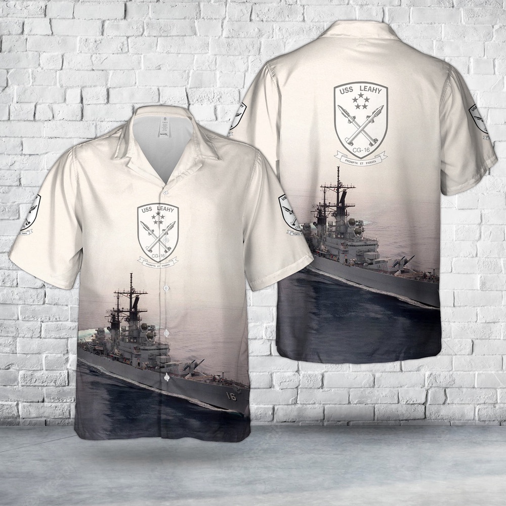 Us Navy Hawaiian Shirt, US Navy USS Leahy (DLGCG-16) Leahy-class cruiser Hawaiian Shirt, Military Aloha Shirt