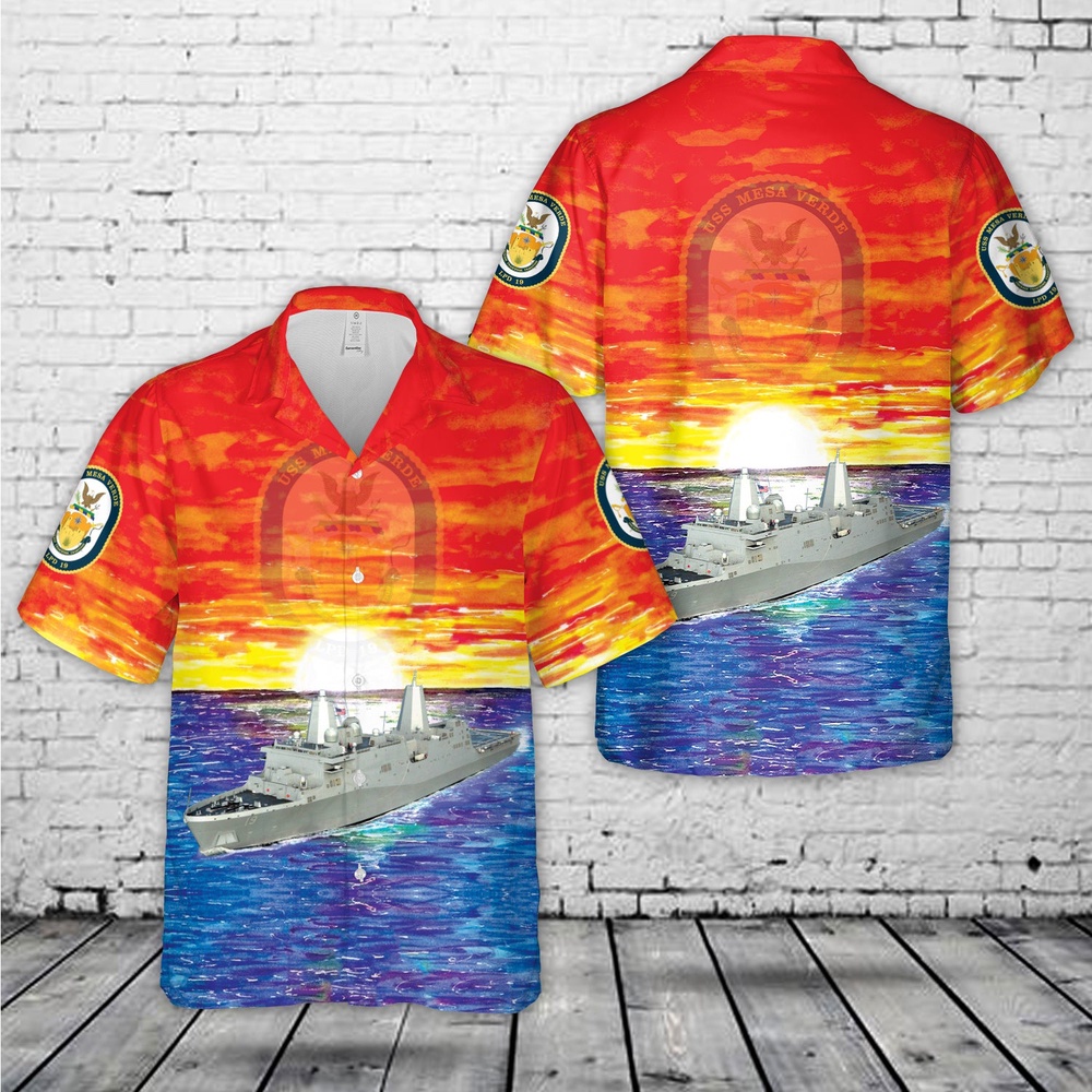 Us Navy Hawaiian Shirt, US Navy USS Mesa Verde (LPD-19) Hawaiian Shirts, Military Aloha Shirt