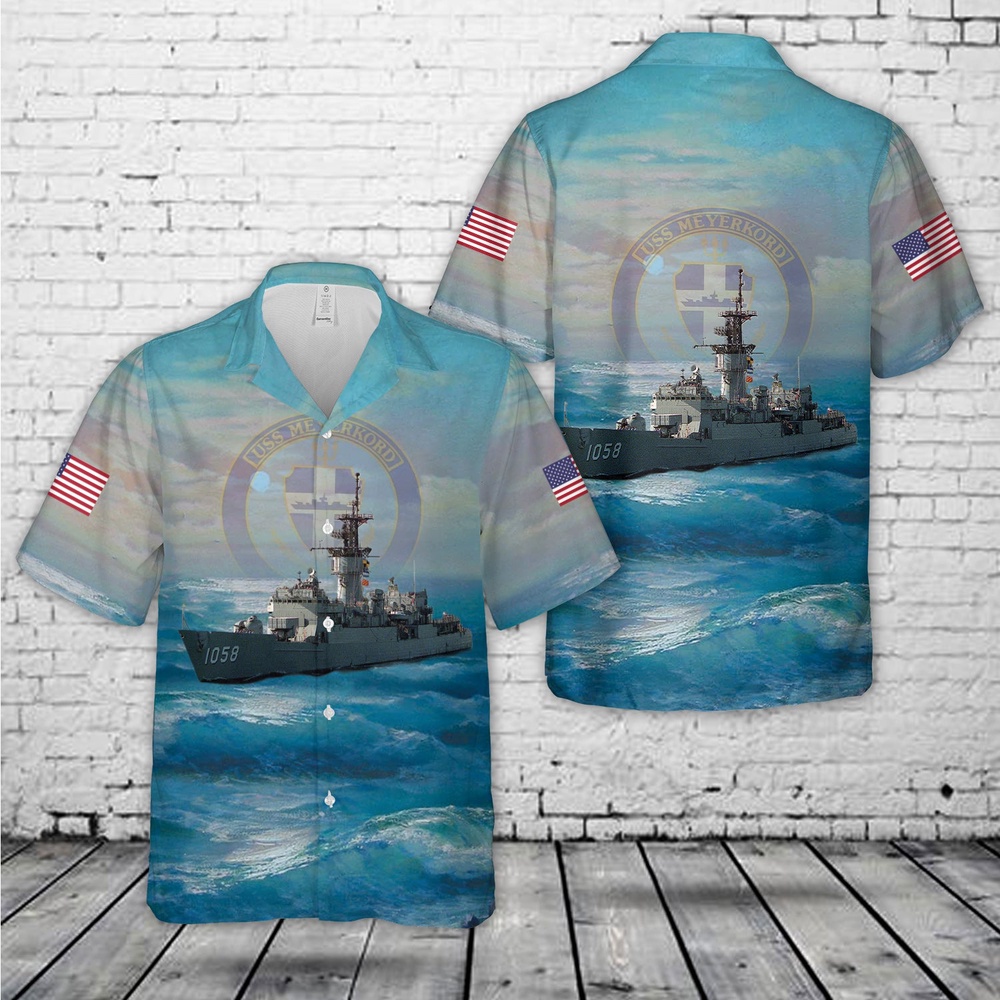 Us Navy Hawaiian Shirt, US Navy USS Meyerkord (FF-1058) Hawaiian Shirt, Military Aloha Shirt