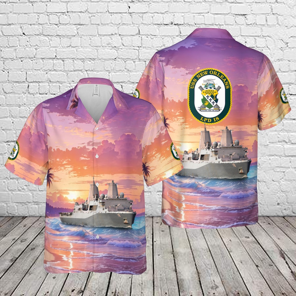 Us Navy Hawaiian Shirt, US Navy USS New Orleans (LPD-18) Hawaiian Shirt, Military Aloha Shirt