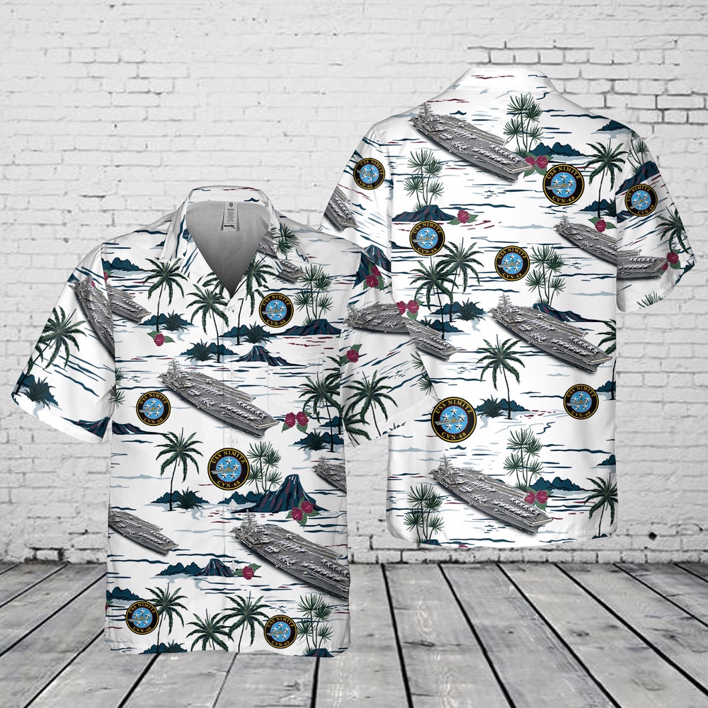 Us Navy Hawaiian Shirt, US Navy USS Nimitz (CVN-68) Pocket Hawaiian Shirt, Military Aloha Shirt