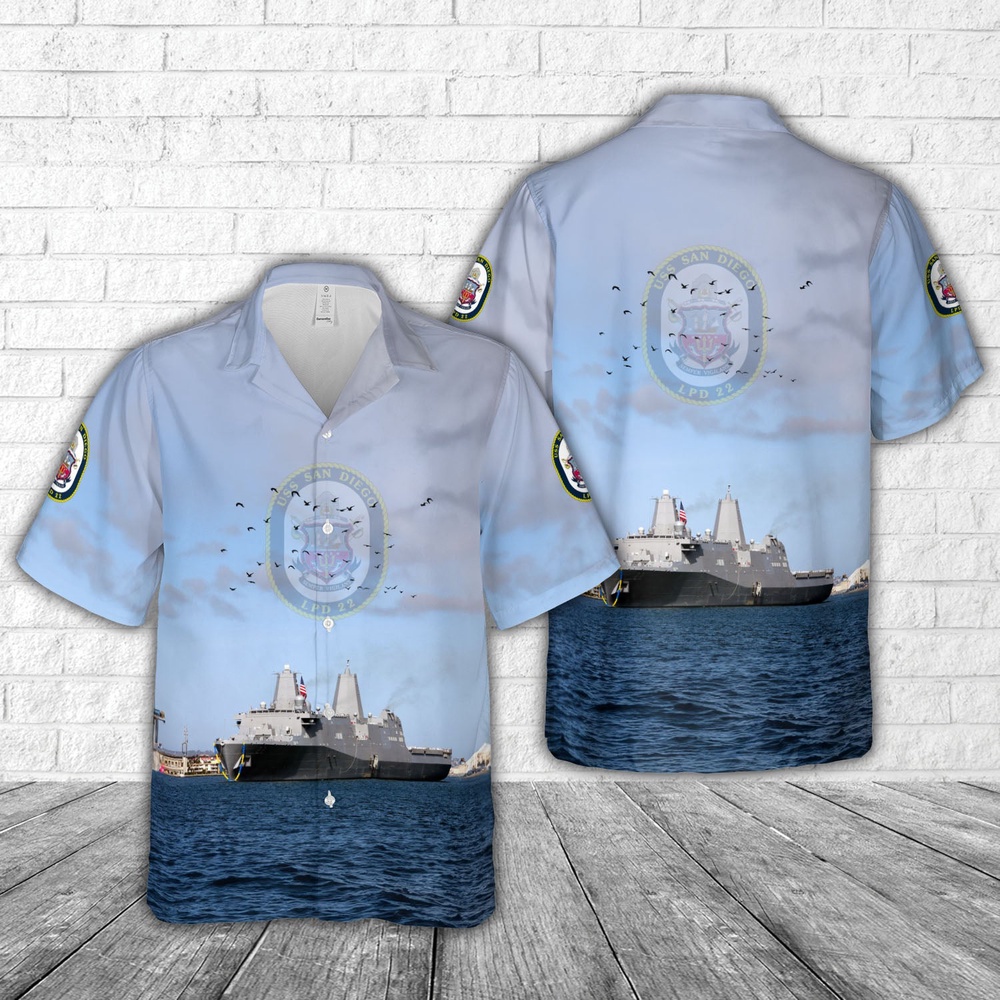Us Navy Hawaiian Shirt, US Navy USS San Diego (LPD-22) Hawaiian Shirt, Military Aloha Shirt