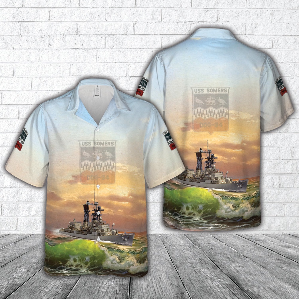 Us Navy Hawaiian Shirt, US Navy USS Somers (DDG-34, ex-DD-947) Hawaiian Shirt, Military Aloha Shirt