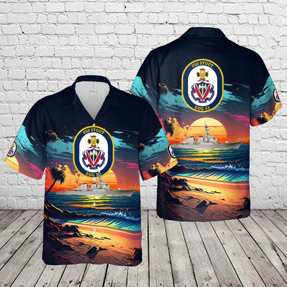 Us Navy Hawaiian Shirt, US Navy USS Stout (DDG-55) Arleigh Burke-class guided missile destroyer Hawaiian Shirt