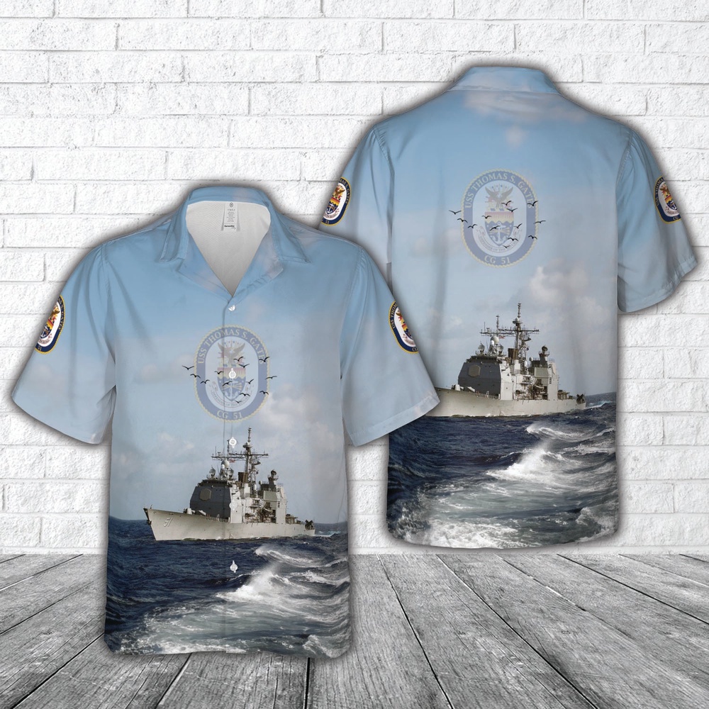 Us Navy Hawaiian Shirt, US Navy USS Thomas S Gates (CG-51) Ticonderoga-class cruiser Hawaiian Shirt, Military Aloha Shirt