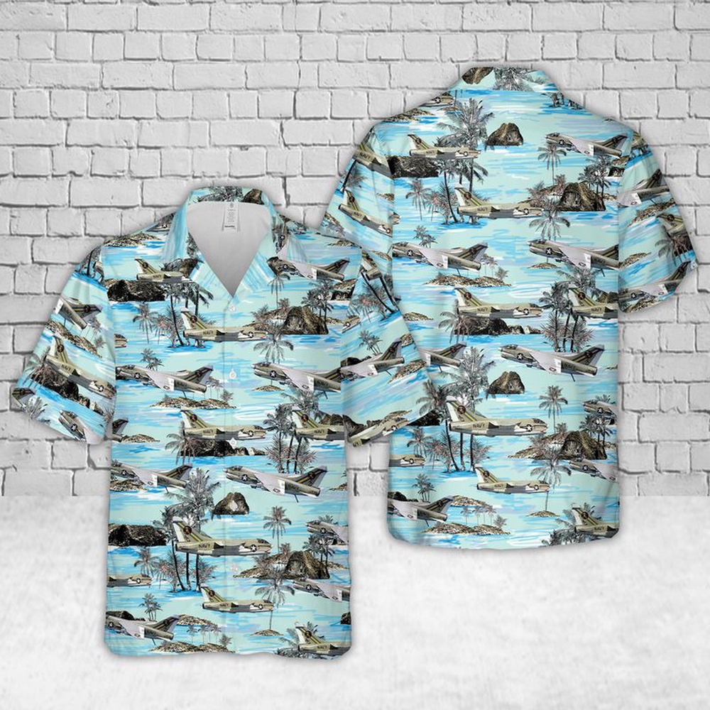 Us Navy Hawaiian Shirt, US Navy VA-66 A-7E Corsair Hawaiian Shirt, Military Aloha Shirt