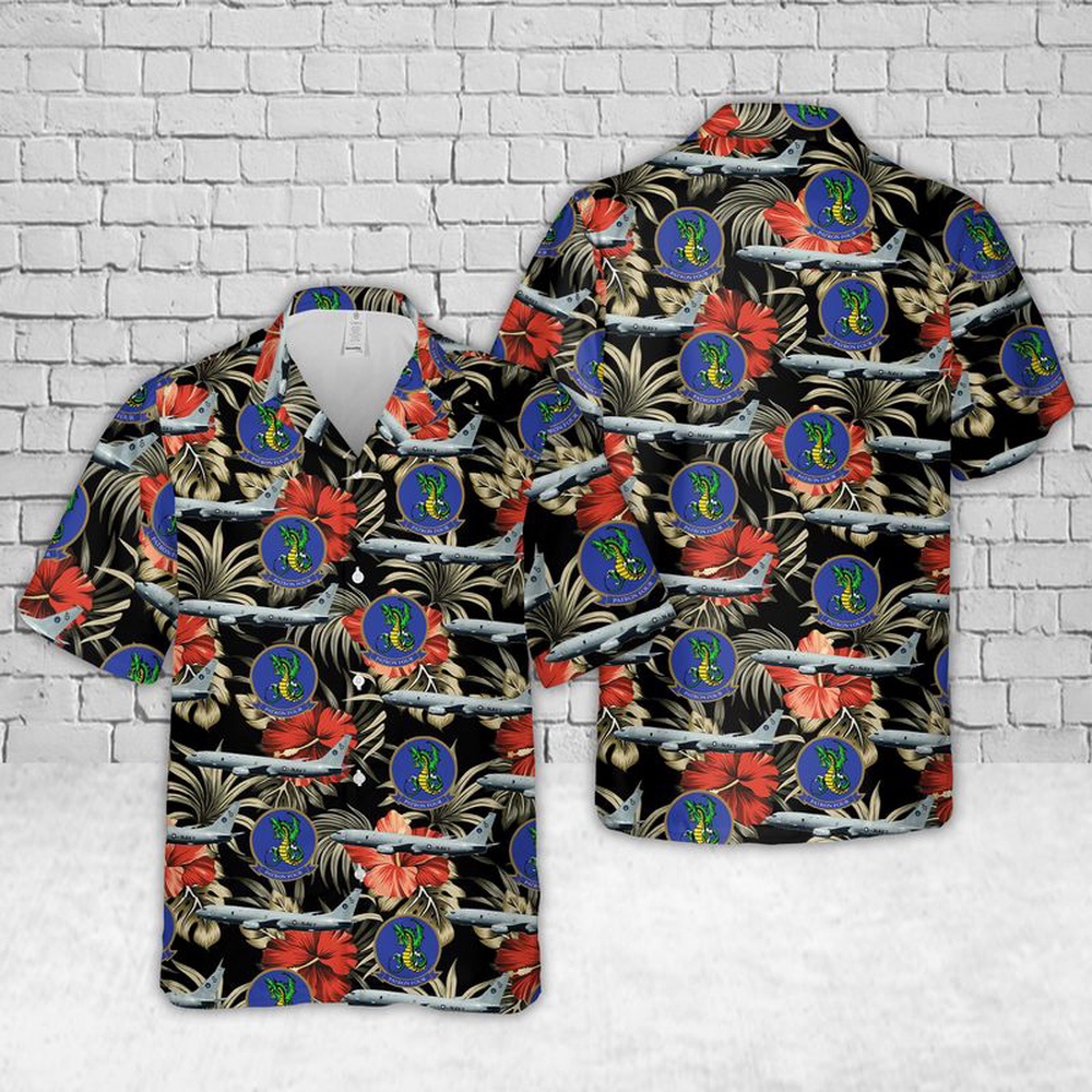 Us Navy Hawaiian Shirt, US Navy VP-4 Skinny Dragons P-8A Hawaiian Shirt, Military Aloha Shirt