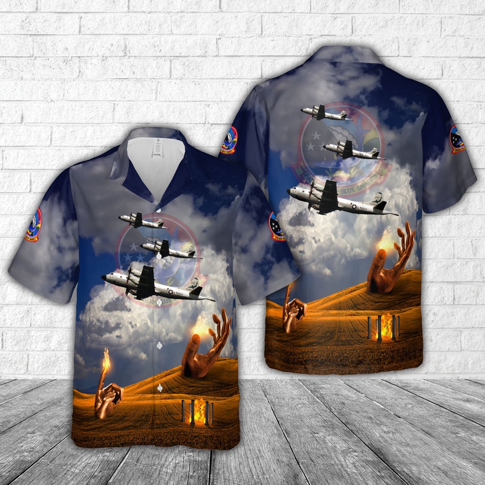 Us Navy Hawaiian Shirt, US Navy VP-6 Blue Sharks P-3B Hawaiian Shirt, Military Aloha Shirt