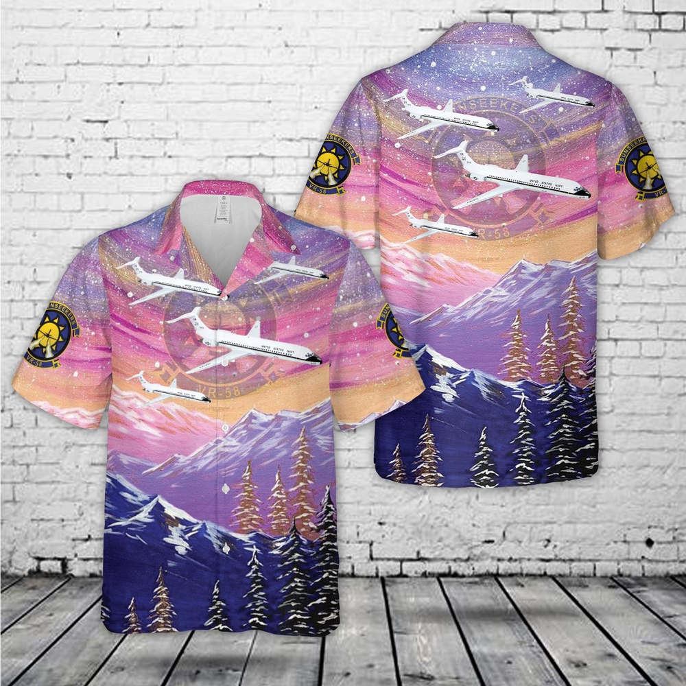 Us Navy Hawaiian Shirt, US Navy VR-58 Sunseekers C-9B Skytrain II Hawaiian Shirt, Military Aloha Shirt Us Navy Hawaiian Shirt, US Navy VR-58 Sunseekers C-9B Skytrain II Hawaiian Shirt, Military Aloha Shirt