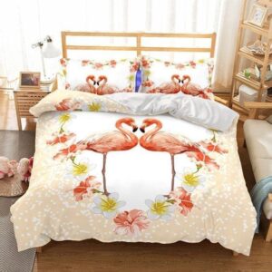 Valentine Bedding Set, Flamingo Couple Happy Valentine’s&hellip;